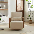 Fauteuil d'appoint pivotant moderne 30,31W avec accoudoirs en bois massif, fauteuil de lecture à 360 degrés, 4Q- ModernLuxe
