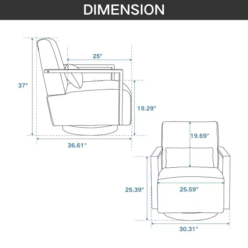 Fauteuil d'appoint pivotant moderne 30,31W avec accoudoirs en bois massif, fauteuil de lecture à 360 degrés, 4Q- ModernLuxe