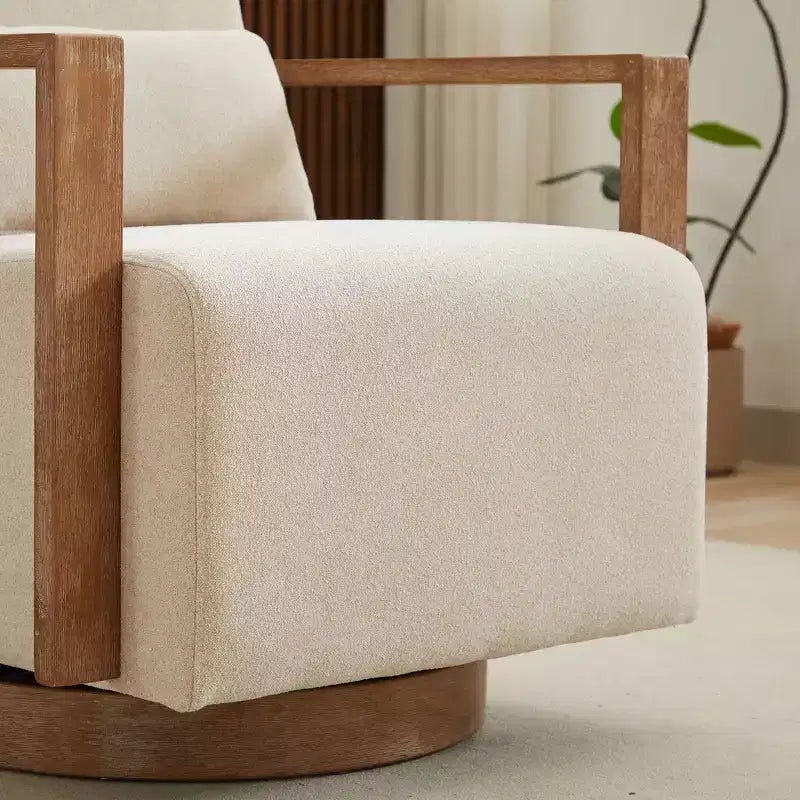 Fauteuil d'appoint pivotant moderne 30,31W avec accoudoirs en bois massif, fauteuil de lecture à 360 degrés, 4Q- ModernLuxe