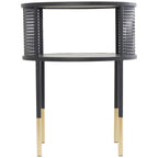 Table d'appoint ou table basse avec cadre géométrique en métal ouvert, 1 étagère, pieds dorés et décor Roche River noir