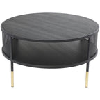 Table d'appoint ou table basse avec cadre géométrique en métal ouvert, 1 étagère, pieds dorés et décor Roche River noir