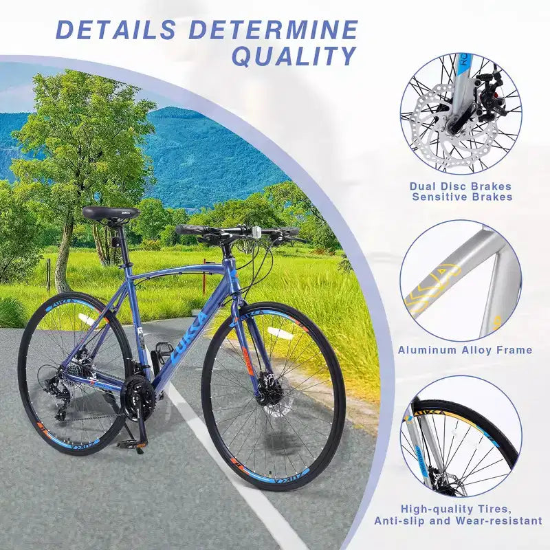 Road Bike With 24 Speeds Drivetrain, 700C Bike With Disc Brakes, Lightweight City Bike Aluminum Alloy Frame,Road Hybrid Bike