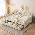 Twin/Full Size Upholstered Tufted Daybed with 2 Storage Drawers/Trundle and Button on Back and Piping on Waved Shape Arms, 4Q -ModernLuxe