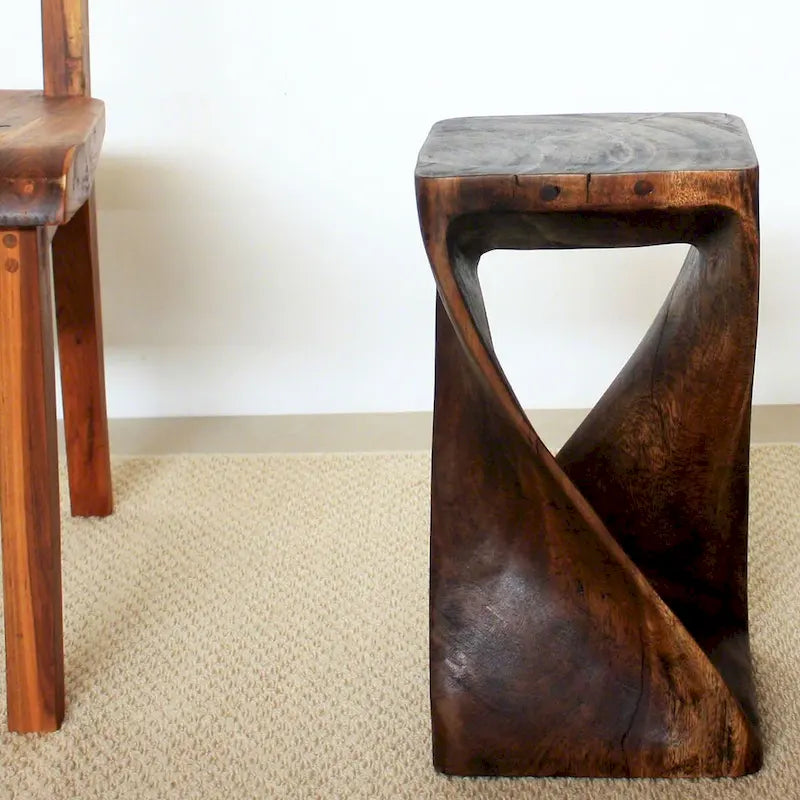 Haussmann Original Wood Twist Stool 10 X 10 X 18 In High Mocha Oil - 10 x 10 x 18