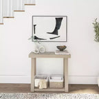 Console en bois massif Plank+Beam 36 avec rangement, table de canapé style ferme classique avec étagère, table d'entrée étroite pour couloir