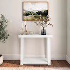 Console en bois massif Plank+Beam 36 avec rangement, table de canapé style ferme classique avec étagère, table d'entrée étroite pour couloir