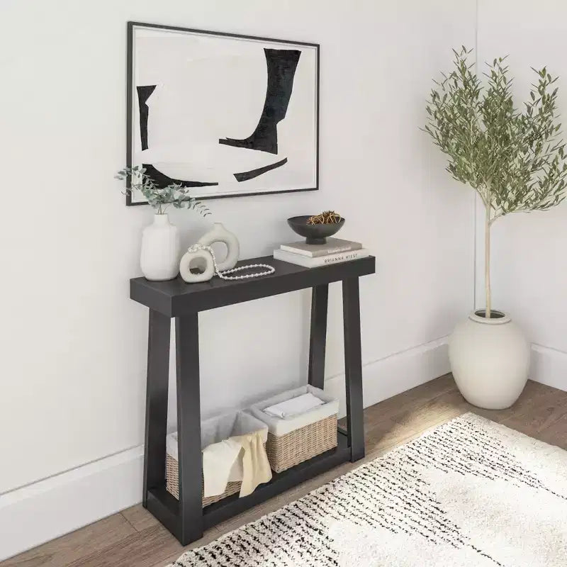 Console en bois massif Plank+Beam 36 avec rangement, table de canapé style ferme classique avec étagère, table d'entrée étroite pour couloir