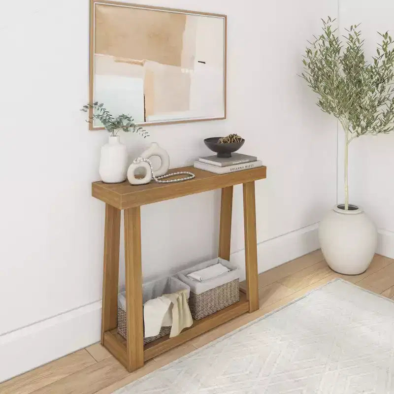Plank+Beam 36 Solid Wood Console Table with Storage, Classic Farmhouse Style Sofa Table with Shelf, Narrow Entryway Table for Hallway