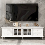 Meuble TV moderne blanc avec portes en verre et tiroirs console de divertissement - 70.9