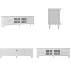 Meuble TV moderne blanc avec portes en verre et tiroirs console de divertissement - 70.9