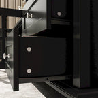 Meuble TV moderne blanc avec portes en verre et tiroirs console de divertissement - 70.9