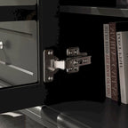 Meuble TV moderne blanc avec portes en verre et tiroirs console de divertissement - 70.9