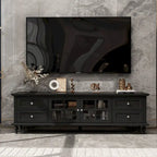 Meuble TV moderne blanc avec portes en verre et tiroirs console de divertissement - 70.9