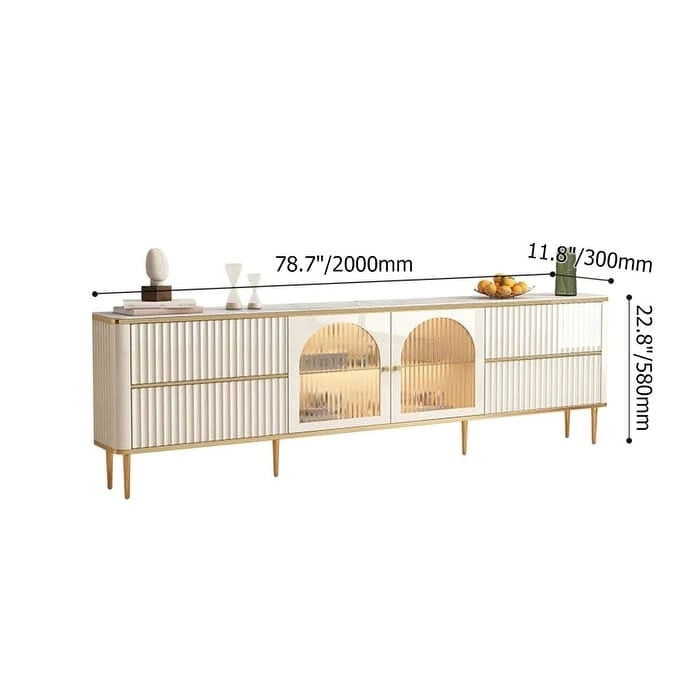 Modern TV Stand with 4 Drawers & Glass Cabinet