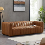 Canapé Designer en Cuir Pleine Fleur Clarence Mid-Century de Couleur Tan