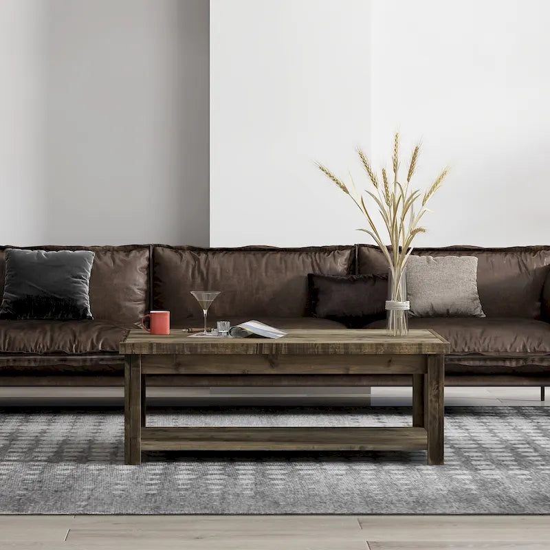Bridgevine Home Joshua Creek 48 inch Coffee Table, No Assembly Required, Barnwood Finish