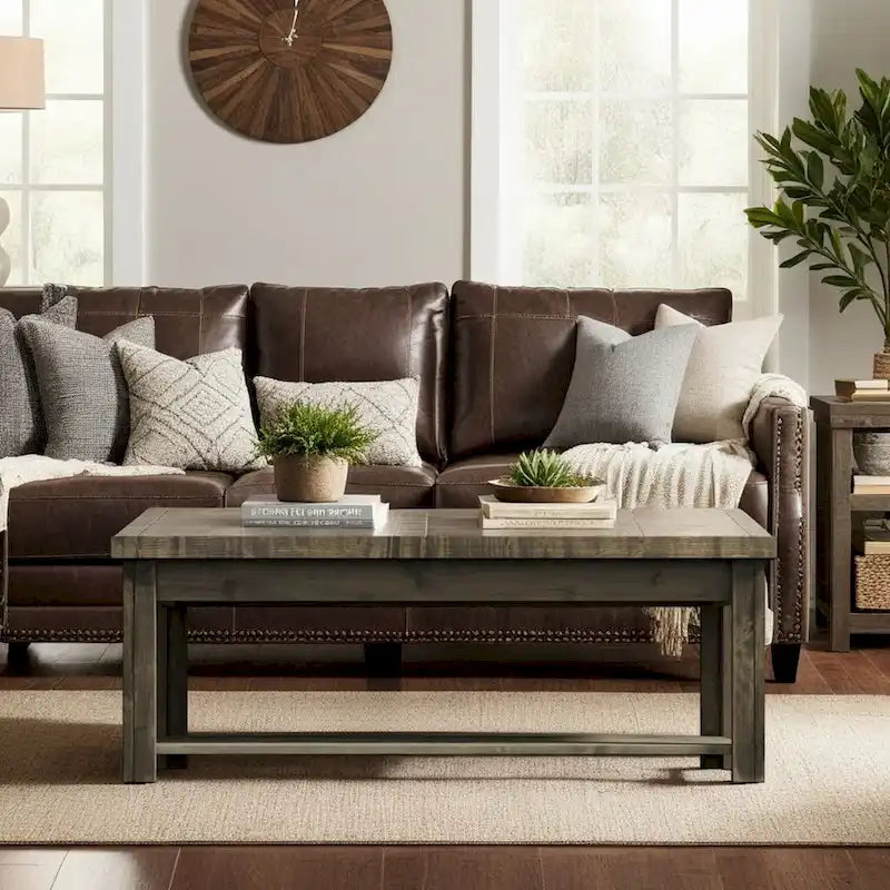 Bridgevine Home Joshua Creek 48 inch Coffee Table, No Assembly Required, Barnwood Finish