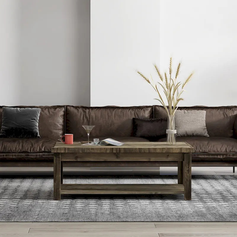 Bridgevine Home Joshua Creek 48 inch Coffee Table, No Assembly Required, Barnwood Finish