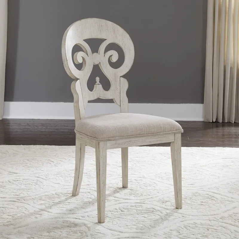 Farmhouse Reimagined Antique White 5 Piece Pedestal Table Set