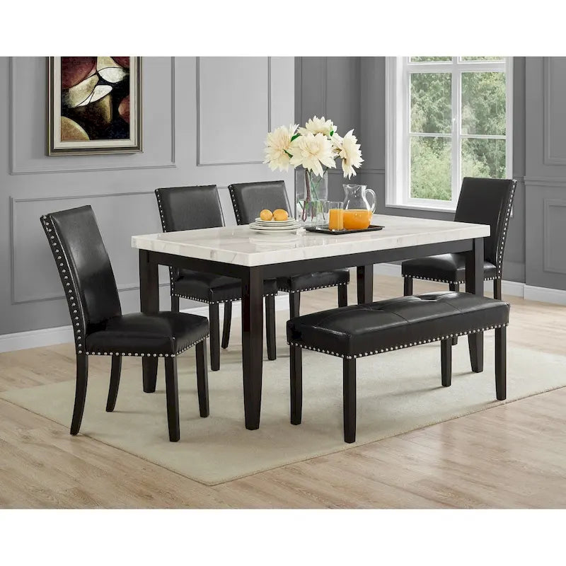 Steve Silver Winlock White Marble Dining Table