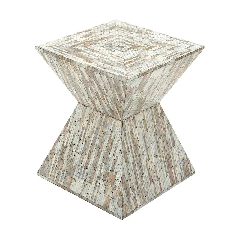 Mother of Pearl Shell Handmade Hourglass Shaped Accent Table - Gray or Beige - Roche River Decor