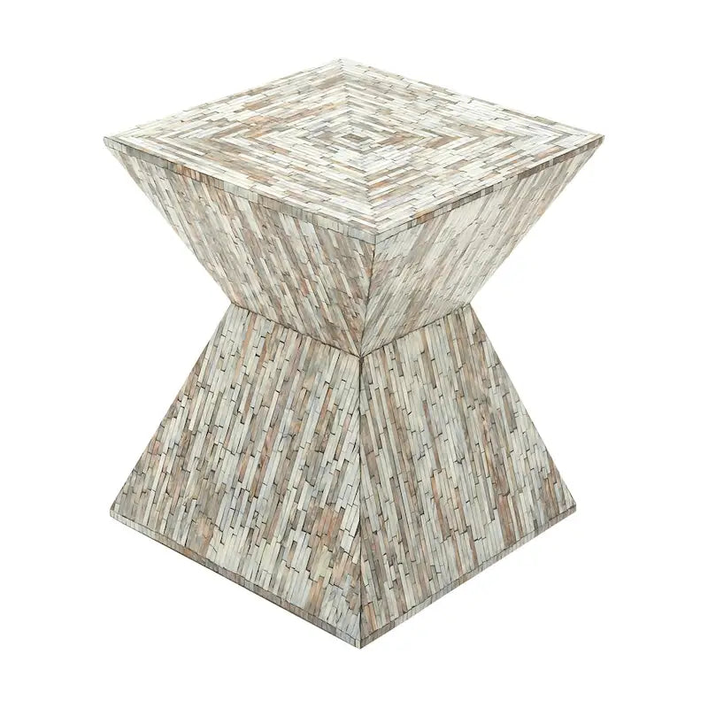 Mother of Pearl Shell Handmade Hourglass Shaped Accent Table - Gray or Beige - Roche River Decor
