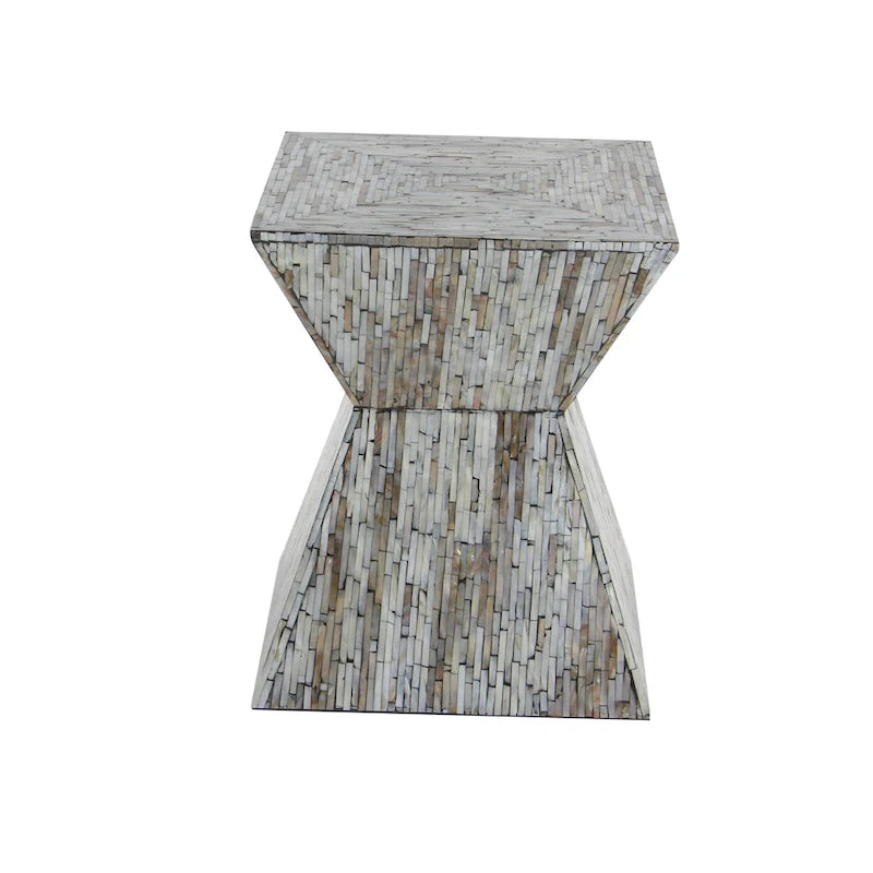 Mother of Pearl Shell Handmade Hourglass Shaped Accent Table - Gray or Beige - Roche River Decor