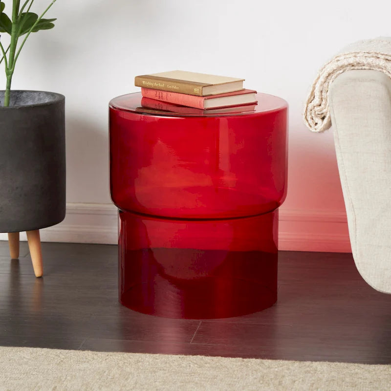 Glass Modern Accent Table - Clear or Red - Roche River Decor