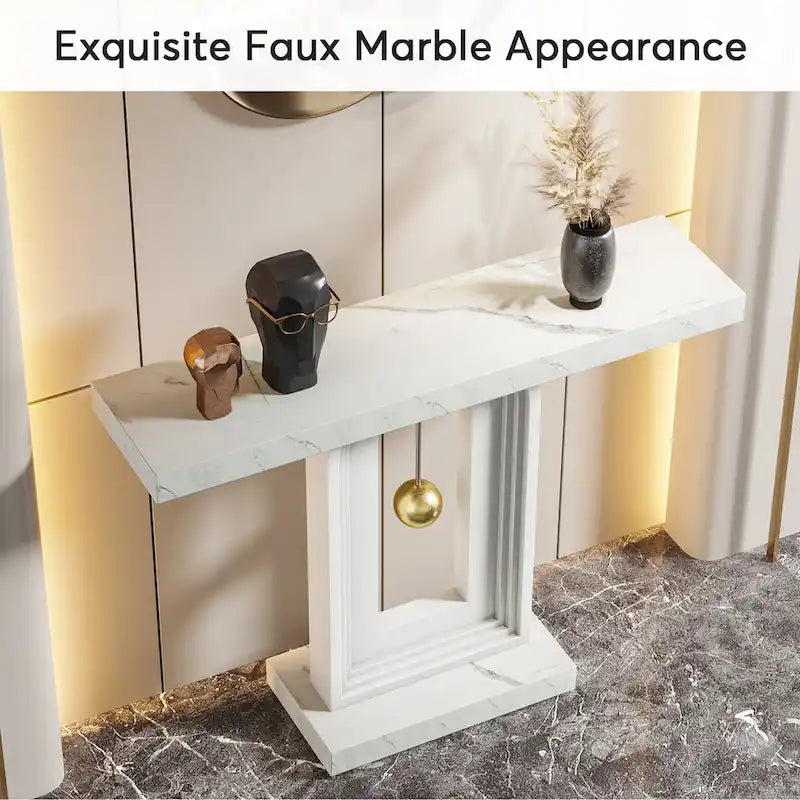 Modern Console Table with Geometric Base, 39.4 inch Narrow Sofa Table with Gold Decor for Living Room Entryway Hallway Entrance