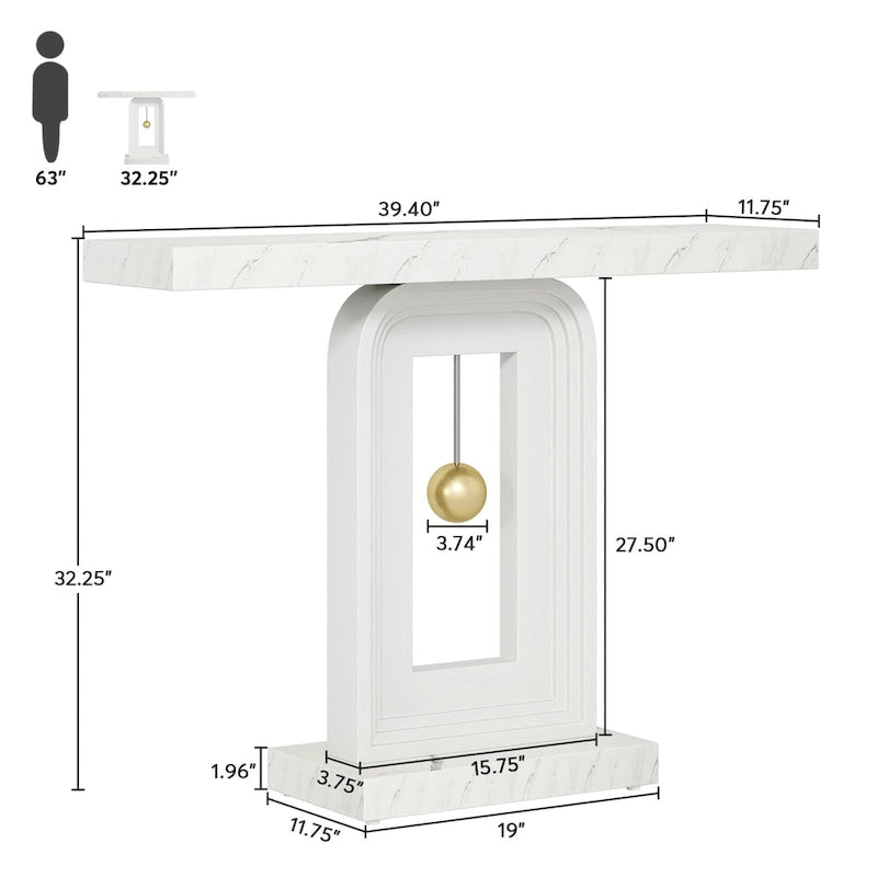Modern Console Table with Geometric Base, 39.4 inch Narrow Sofa Table with Gold Decor for Living Room Entryway Hallway Entrance