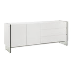 Buffet IL VETRO en laque blanche haute brillance avec verre transparent.