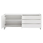 Buffet IL VETRO en laque blanche haute brillance avec verre transparent.