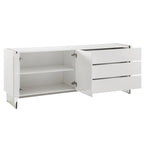 Buffet IL VETRO en laque blanche haute brillance avec verre transparent.