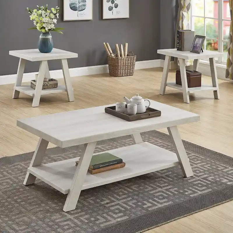 Roundhill Furniture Athens Contemporary 3-pc. Replicated Wood Shelf Table Set