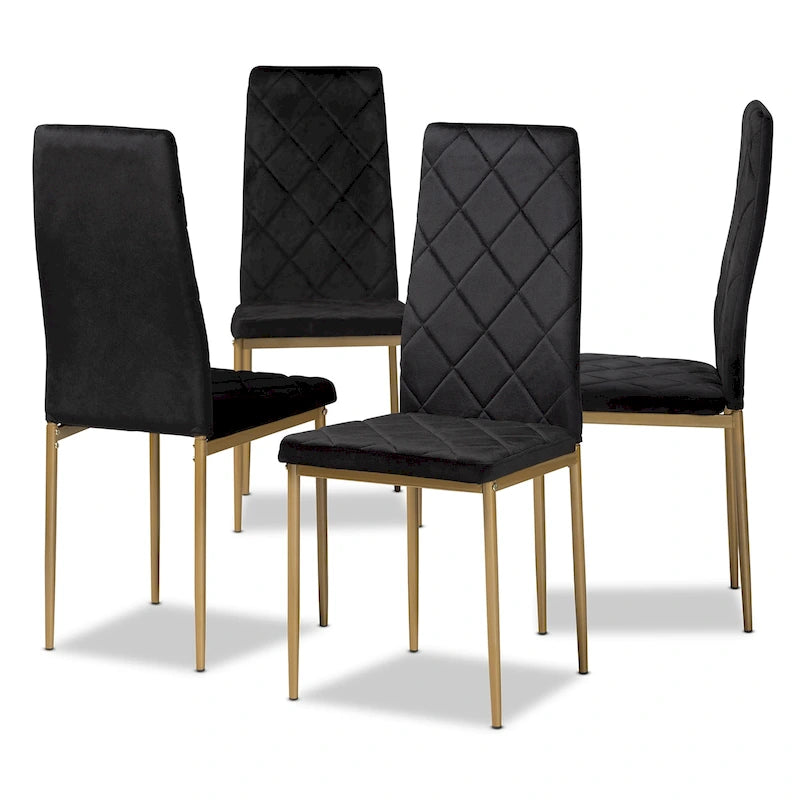 Ensemble de 4 chaises de salle à manger Blaise Modern Luxe et Glam en velours et métal
