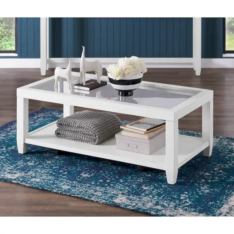 Table basse Cordero en bois et verre, largeur 48 pouces, avec étagère de rangement