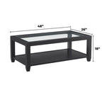 Table basse Cordero en bois et verre, largeur 48 pouces, avec étagère de rangement