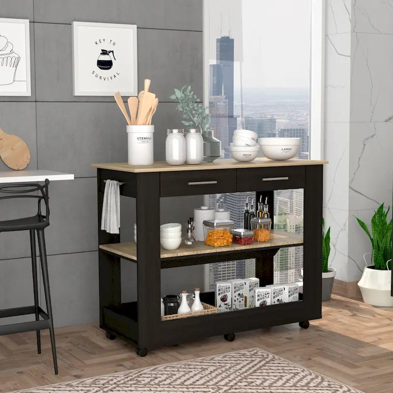 TUHOME Cala Kitchen Island 46 Kitchen Island with 2 Drawers