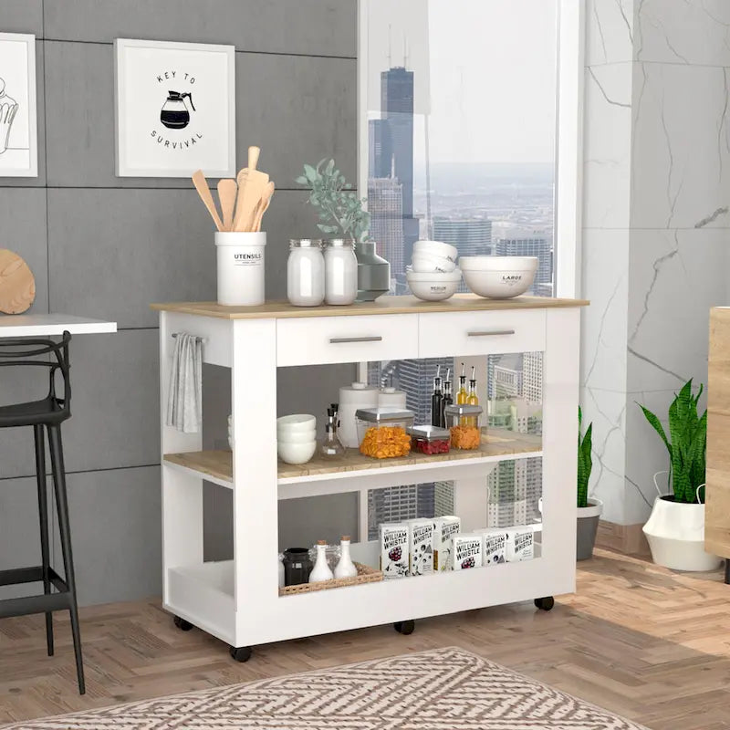 TUHOME Cala Kitchen Island 46 Kitchen Island with 2 Drawers