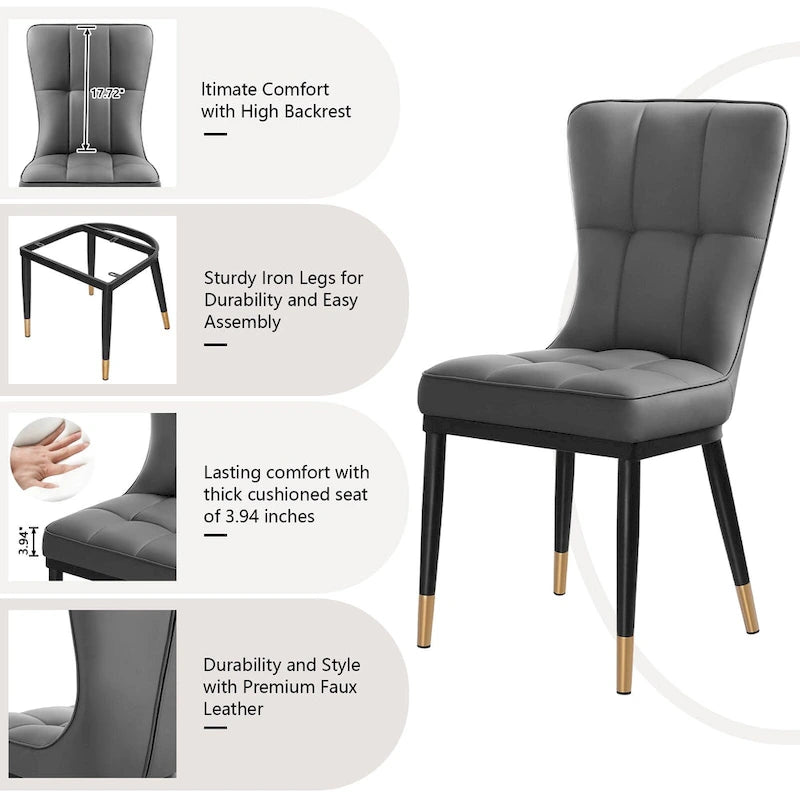 Upholstered Dining Chairs Set of 2 with Metal Legs
