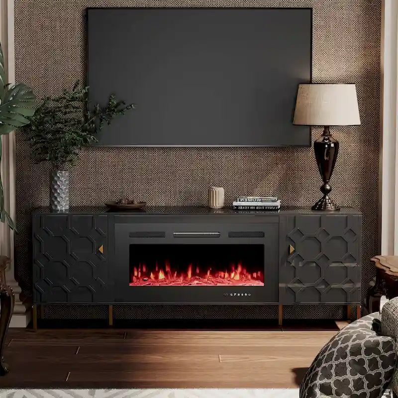 Meuble TV Clihome High Gloss Storage 70 avec cheminée électrique 36