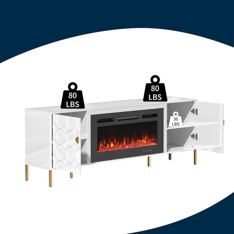Clihome High Gloss Storage 70 TV Stand with 36 Electric Fireplace