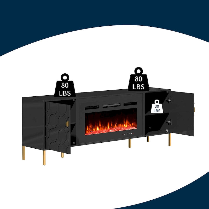 Clihome High Gloss Storage 70 TV Stand with 36 Electric Fireplace