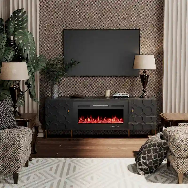 Clihome High Gloss Storage 70 TV Stand with 36 Electric Fireplace