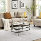 32.48 Modern Round Coffee Table with Sintered Stone Top & Sturdy Metal Frame