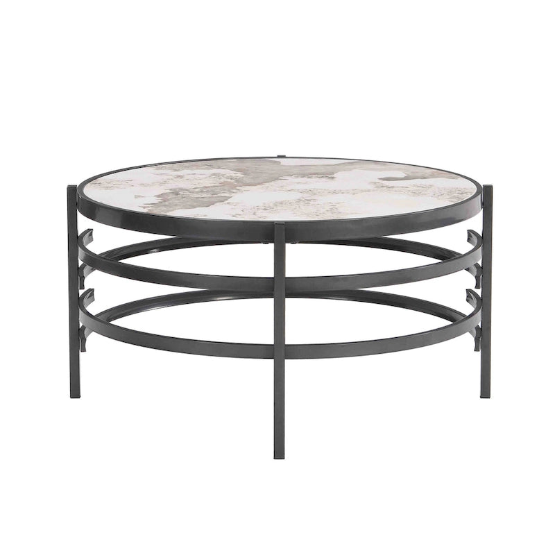 32.48 Modern Round Coffee Table with Sintered Stone Top & Sturdy Metal Frame