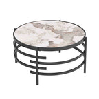 32.48 Modern Round Coffee Table with Sintered Stone Top & Sturdy Metal Frame