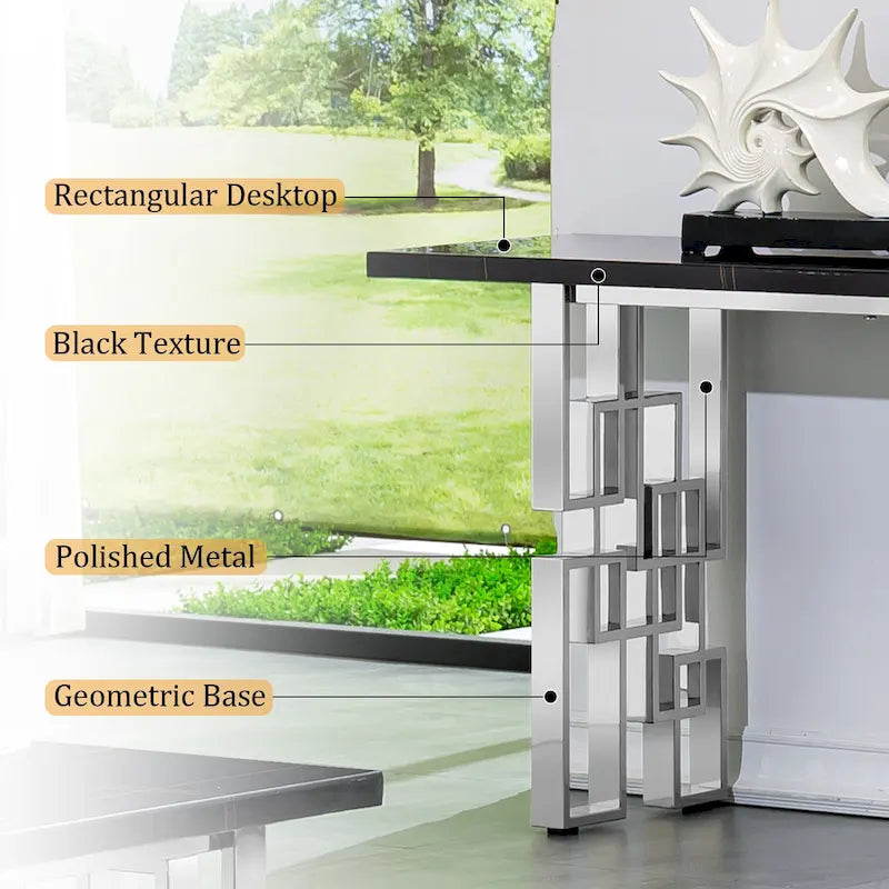 Modern Console Table 55 inch Sofa Table with High Gloss Top and Mirrored Metal Base for Entryway Living Room