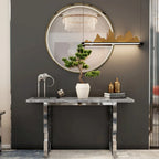 Console moderne Table de canapé de 140 cm avec plateau haute brillance et base en métal miroir pour entrée et salon