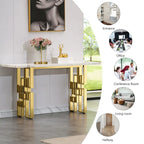 Console moderne Table de canapé de 140 cm avec plateau haute brillance et base en métal miroir pour entrée et salon